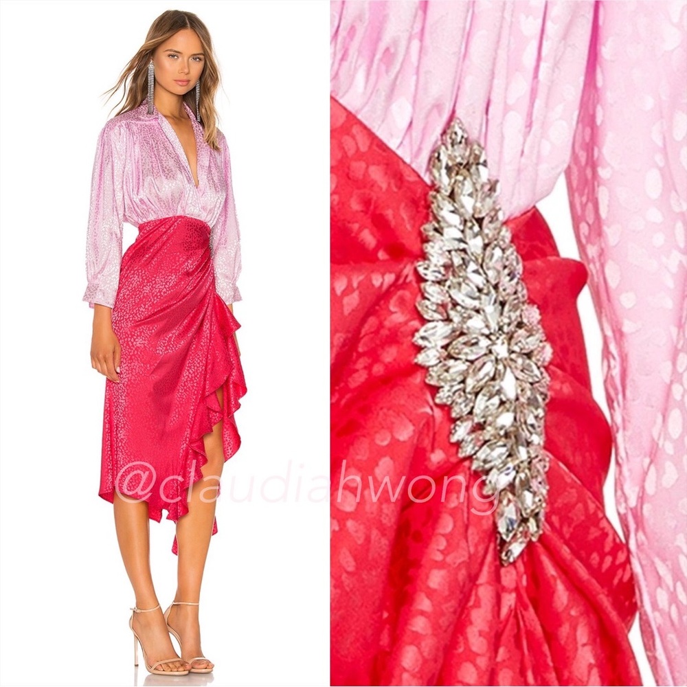DODO BAR OR Betta Embellished Ruffle Dress in Light Pink & Strong Pink